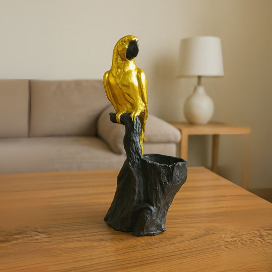 Golden Resin Parrot on Tree Stem