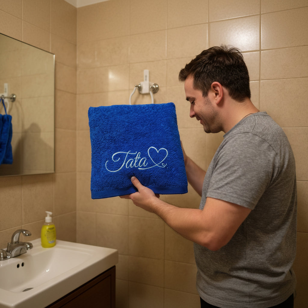 2-PCS Embroidered (Monograms) Royal Blue Towels Set