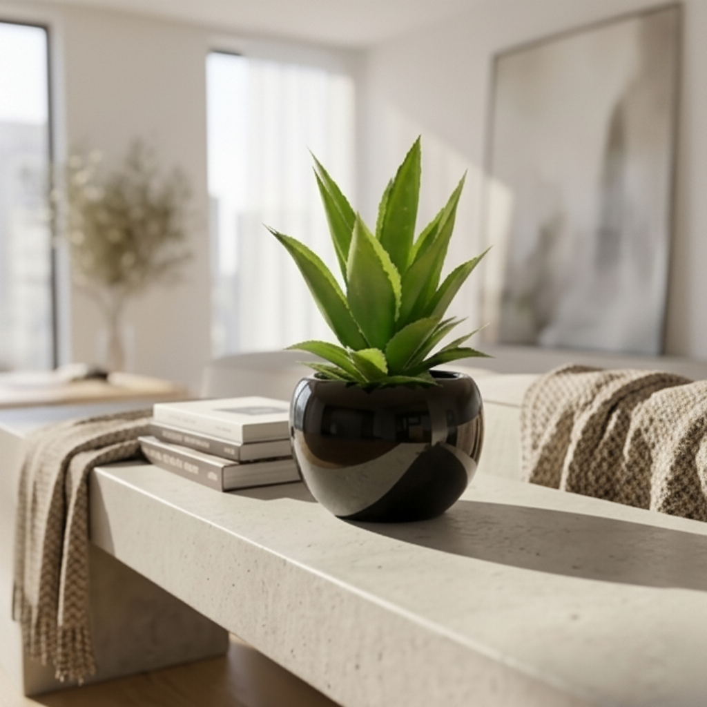 Black Ceramics Pot with artificial Cactus Plant