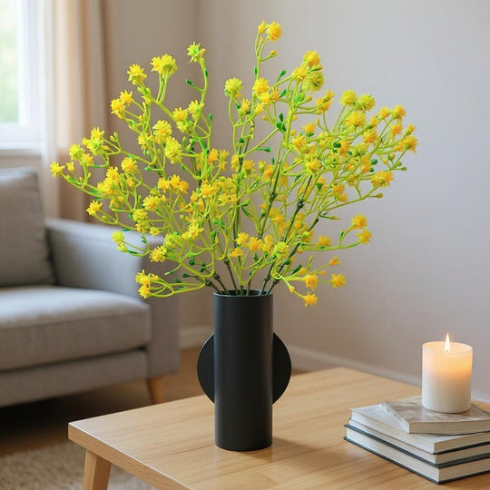 Black Plastic Hanging Vase with artificial Gypsophila Yellow flowers Bunch
