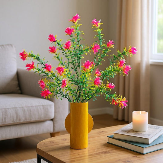 Golden Plastic Hanging Vase with artificial Pink flowers Bunch
