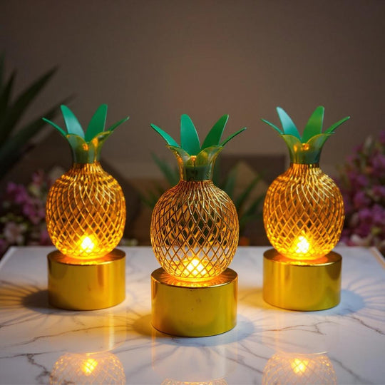 Pineapple Shape Flameless Golden LED Candle (Set of 3 Candles)