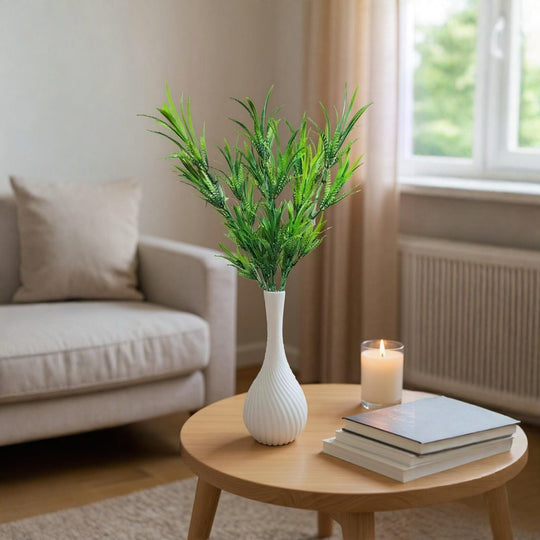 Bottle Shape Spiral Plastic Vase (White) with Bunch of Plastic Plant