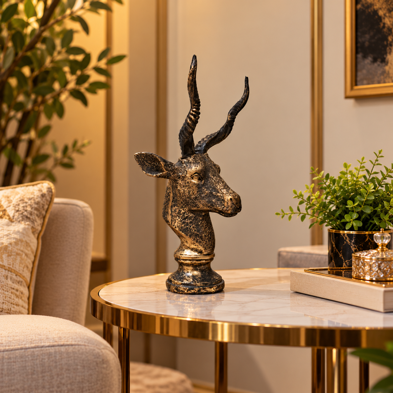 Antique Golden Statue of Deer (Markhor)
