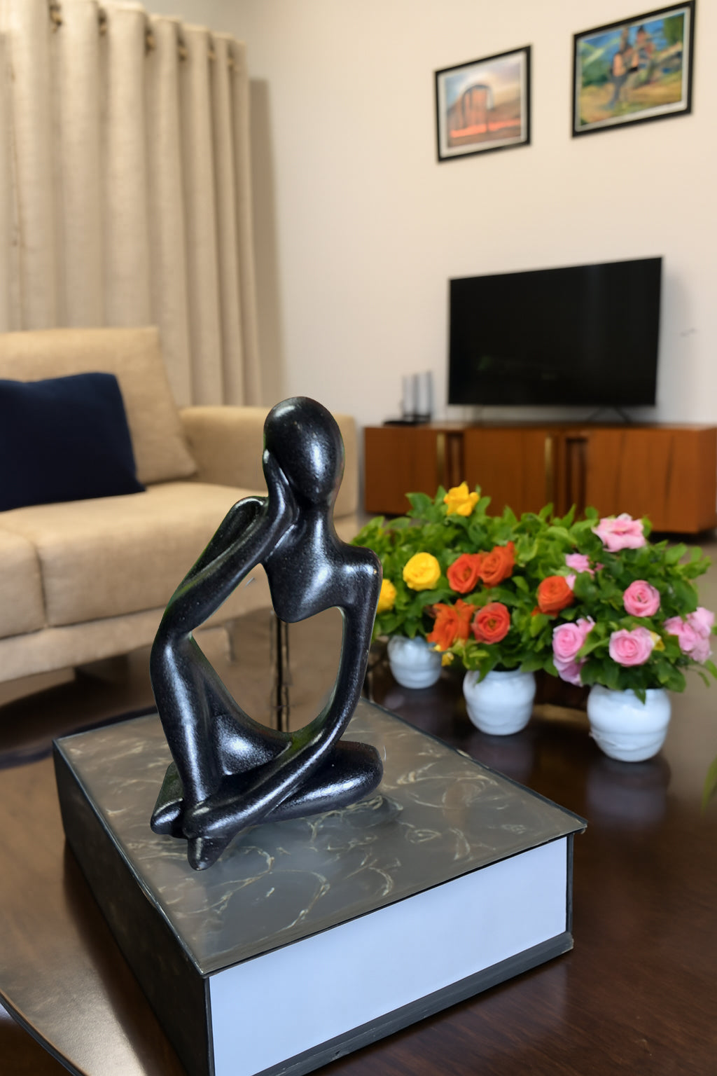 Black Abstract Thinking Statue