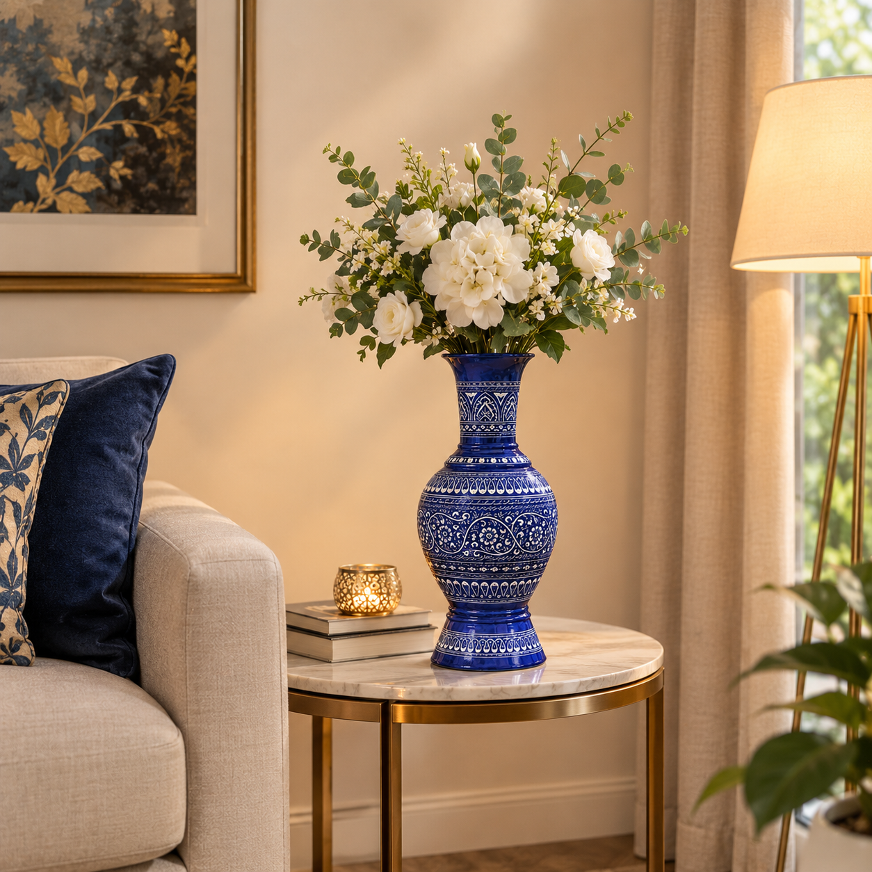 Blue-White Naqshi Wooden Vase (without Flowers)