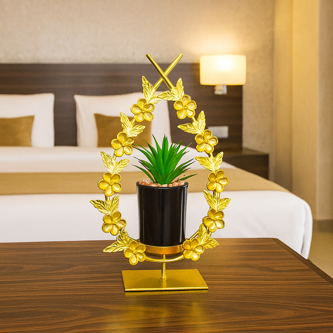 Cactus with Planter inside Metallic Floral Frame