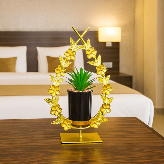 Cactus with Planter inside Metallic Floral Frame