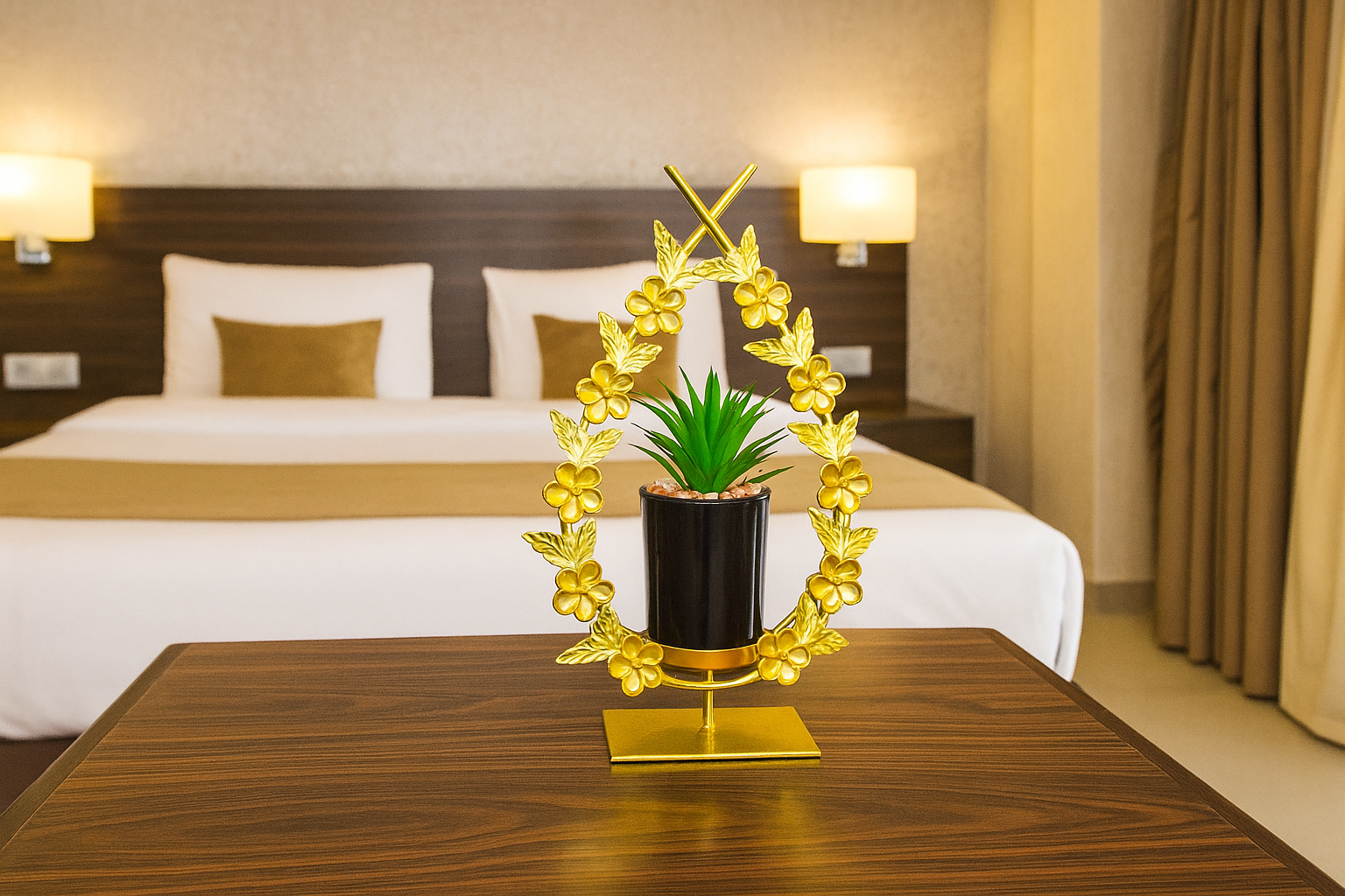 Cactus with Planter inside Metallic Floral Frame