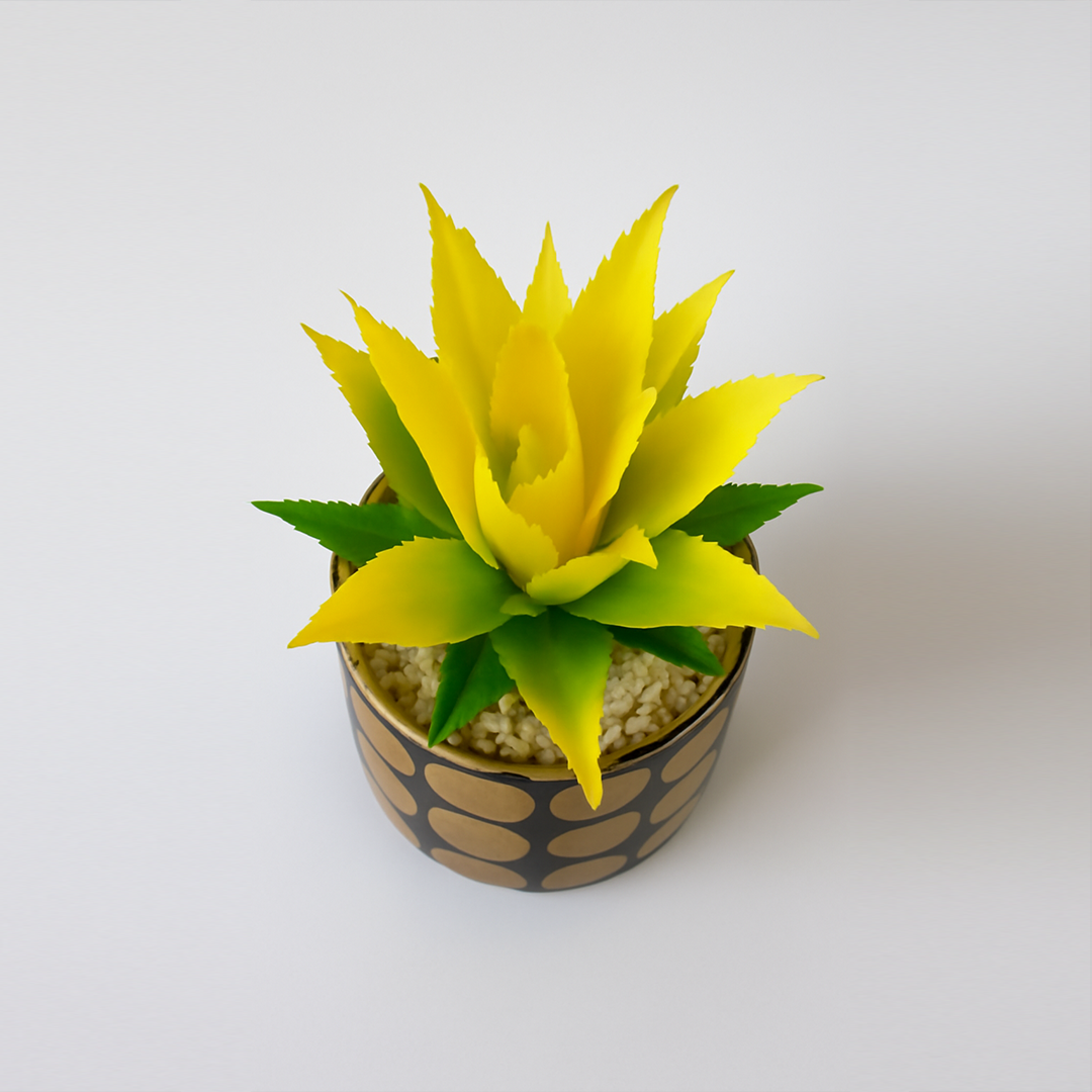 Ceramic Pot (Golden-Black) with artificial Cactus Plant