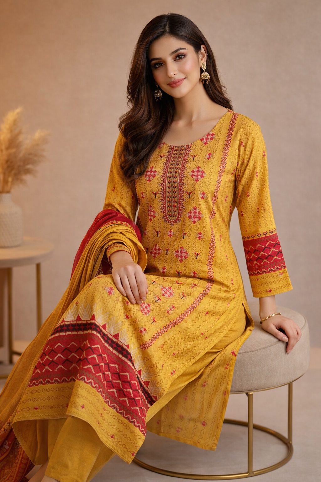 3-Pcs Printed & Embroidered Lawn Suit (Stitched)