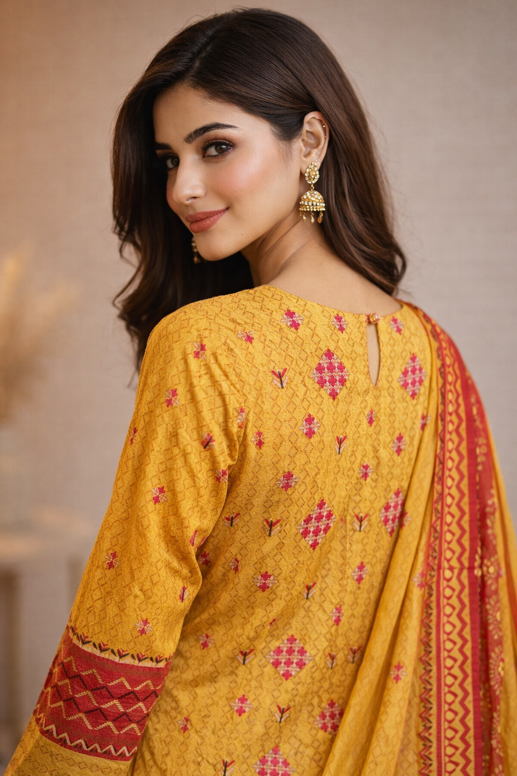 3-Pcs Printed & Embroidered Lawn Suit (Stitched)