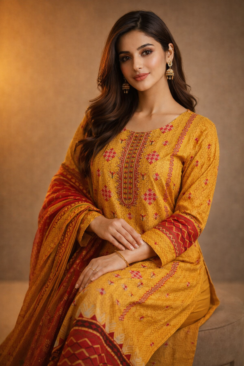 3-Pcs Printed & Embroidered Lawn Suit (Stitched)