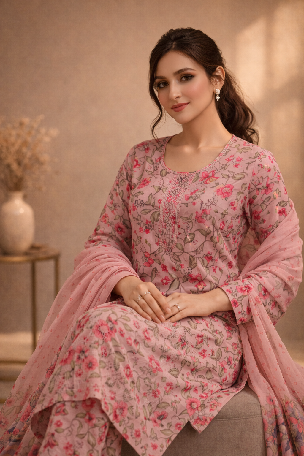 3-Pcs Printed & Embroidered Lawn Suit (Stitched)