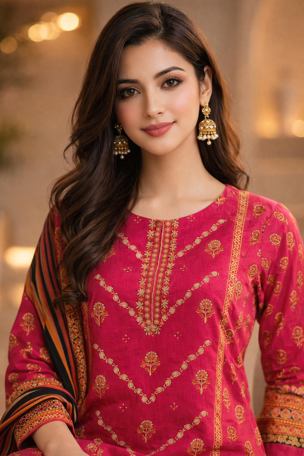 3-Pcs Printed & Embroidered Lawn Suit (Stitched)