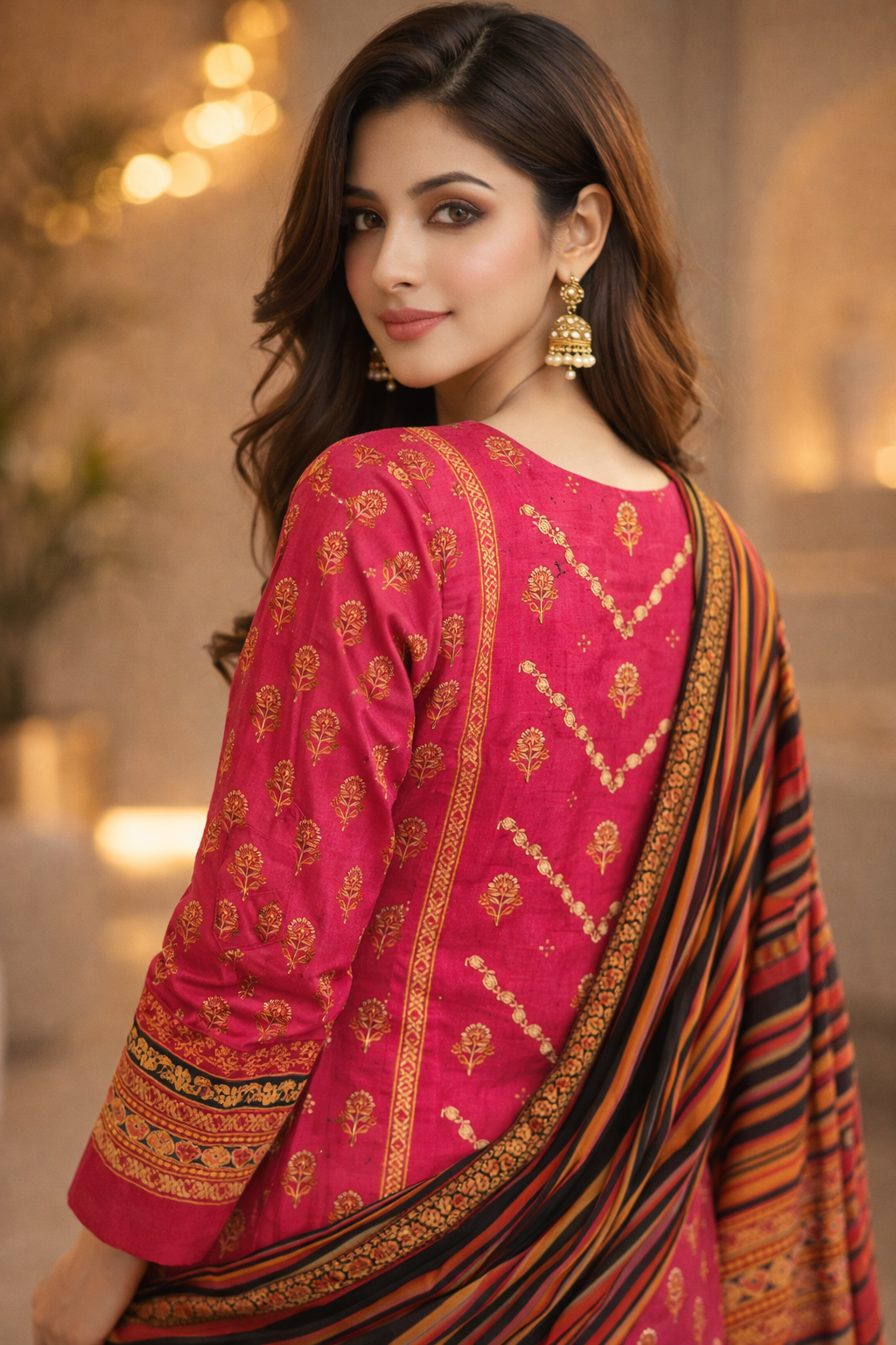 3-Pcs Printed & Embroidered Lawn Suit (Stitched)