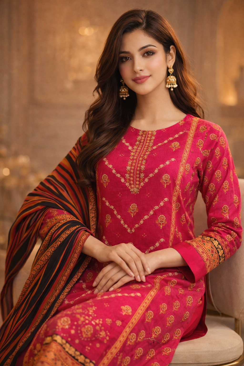 3-Pcs Printed & Embroidered Lawn Suit (Stitched)