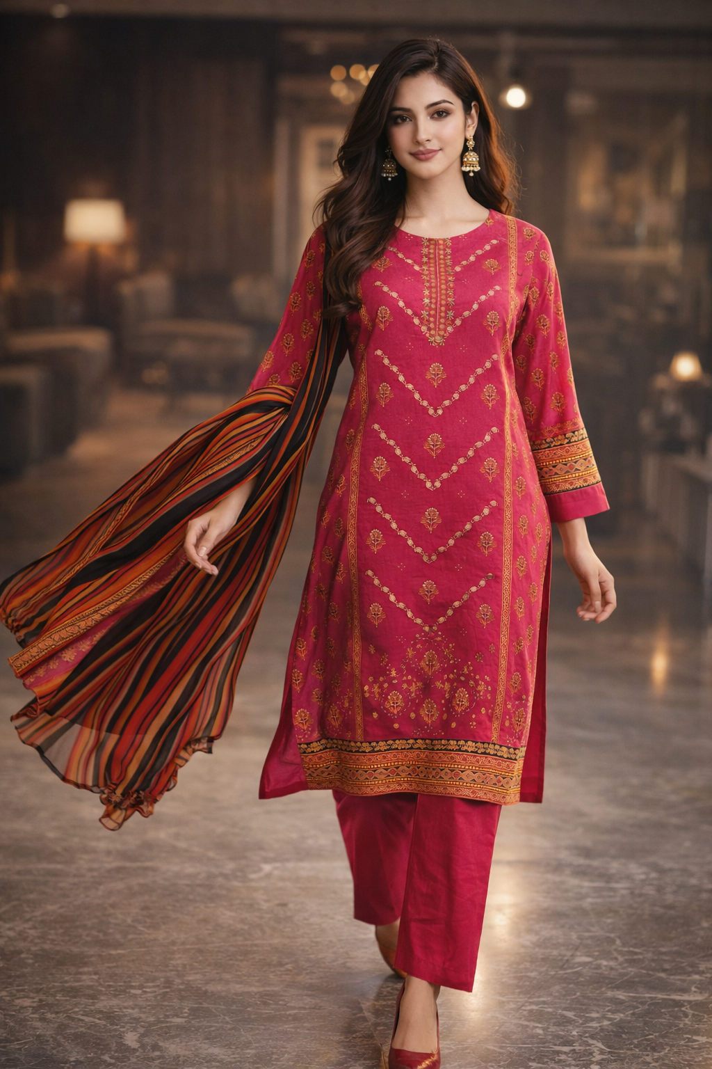 3-Pcs Printed & Embroidered Lawn Suit (Stitched)