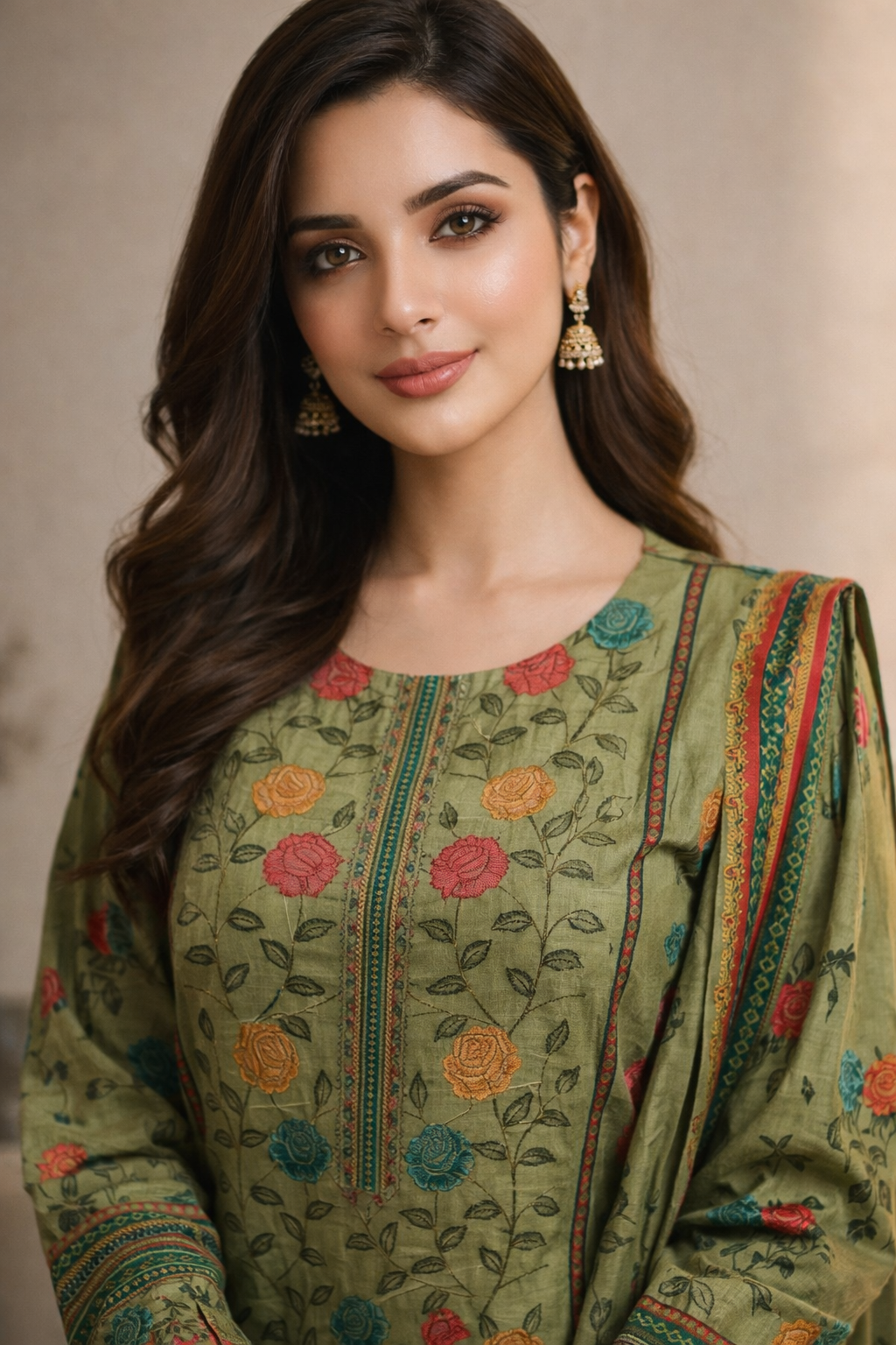 3-Pcs Printed & Embroidered Lawn Suit (Stitched)