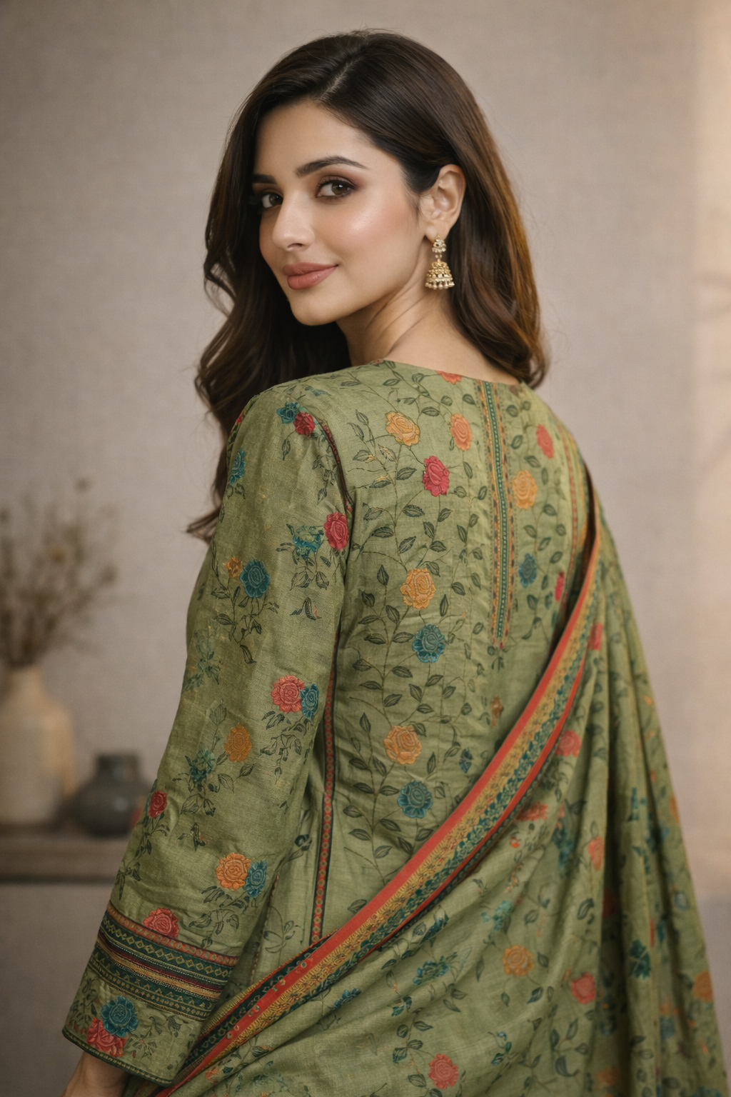 3-Pcs Printed & Embroidered Lawn Suit (Stitched)