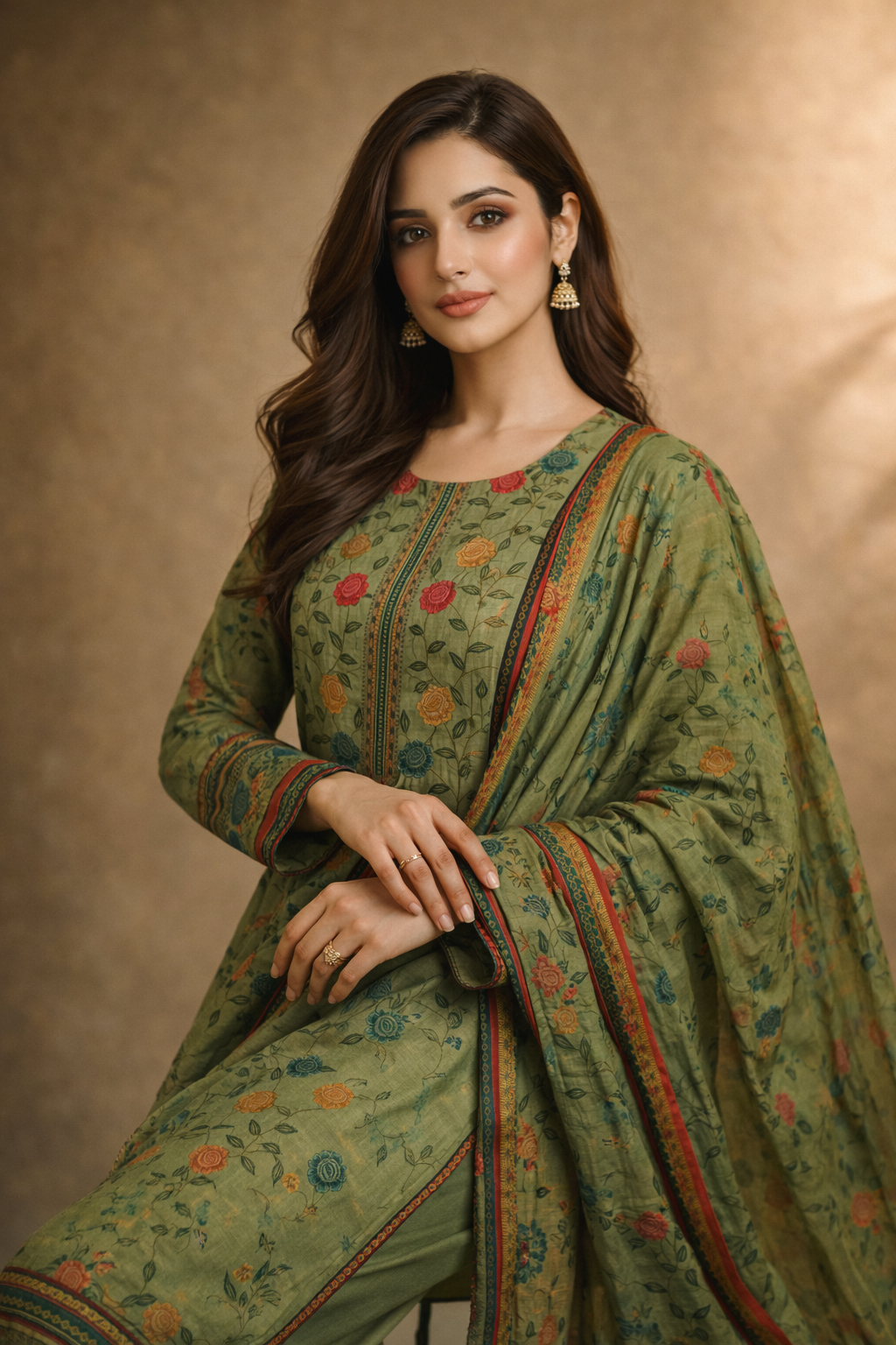 3-Pcs Printed & Embroidered Lawn Suit (Stitched)