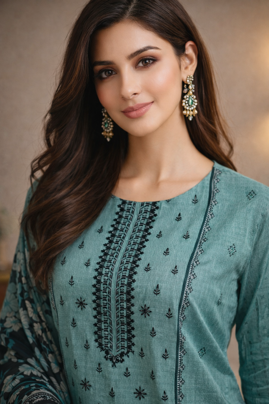 3-Pcs Printed & Embroidered Lawn Suit (Stitched)