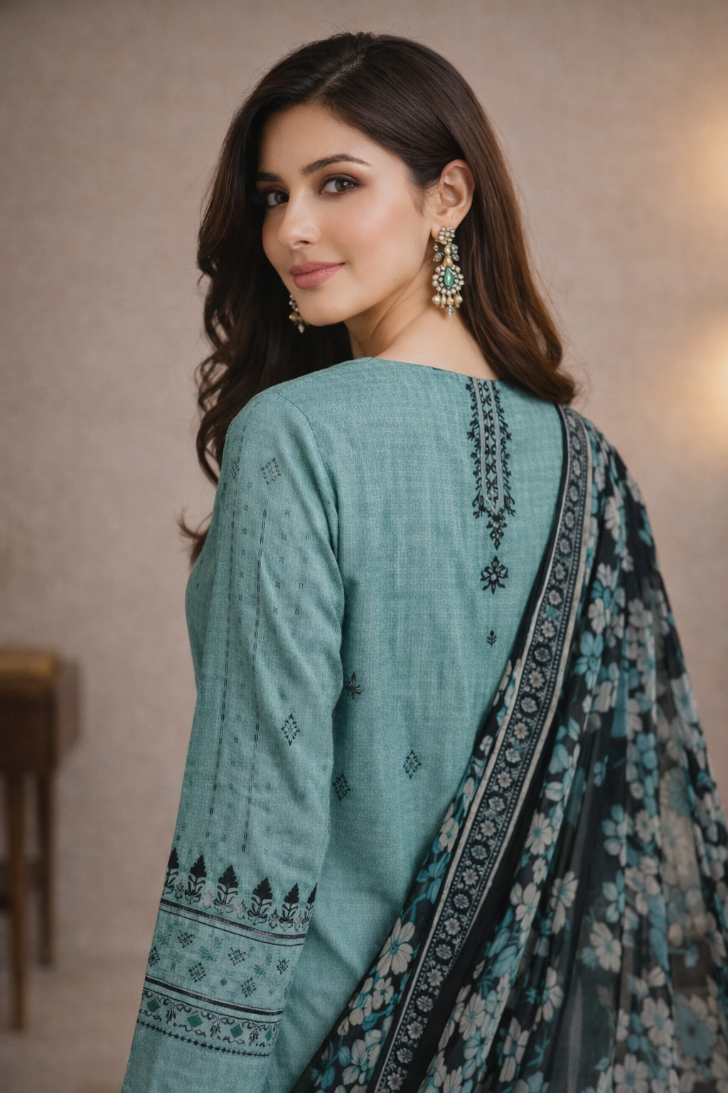 3-Pcs Printed & Embroidered Lawn Suit (Stitched)