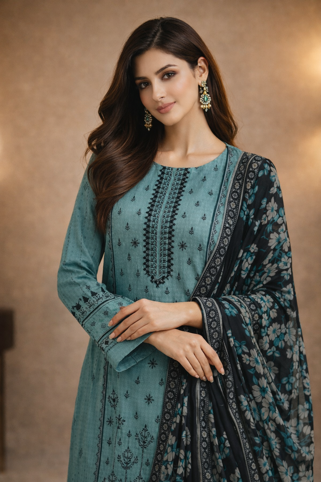 3-Pcs Printed & Embroidered Lawn Suit (Stitched)