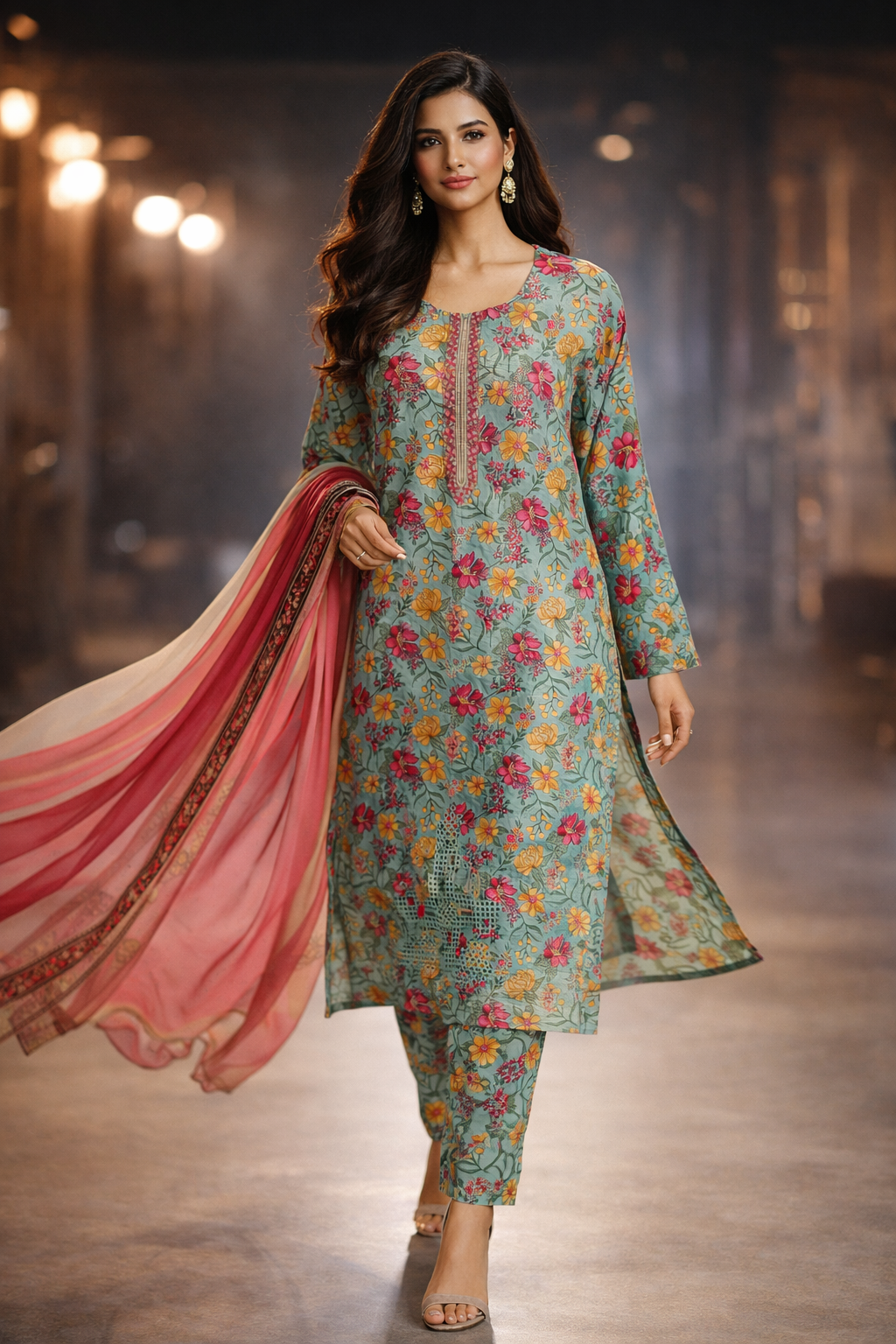3-Pcs Printed & Embroidered Lawn Suit (Stitched)