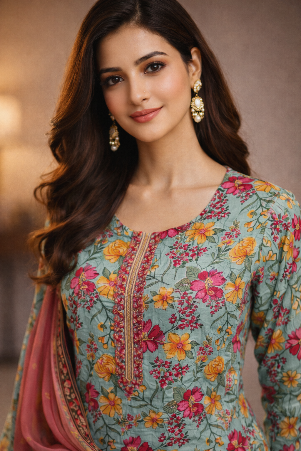 3-Pcs Printed & Embroidered Lawn Suit (Stitched)