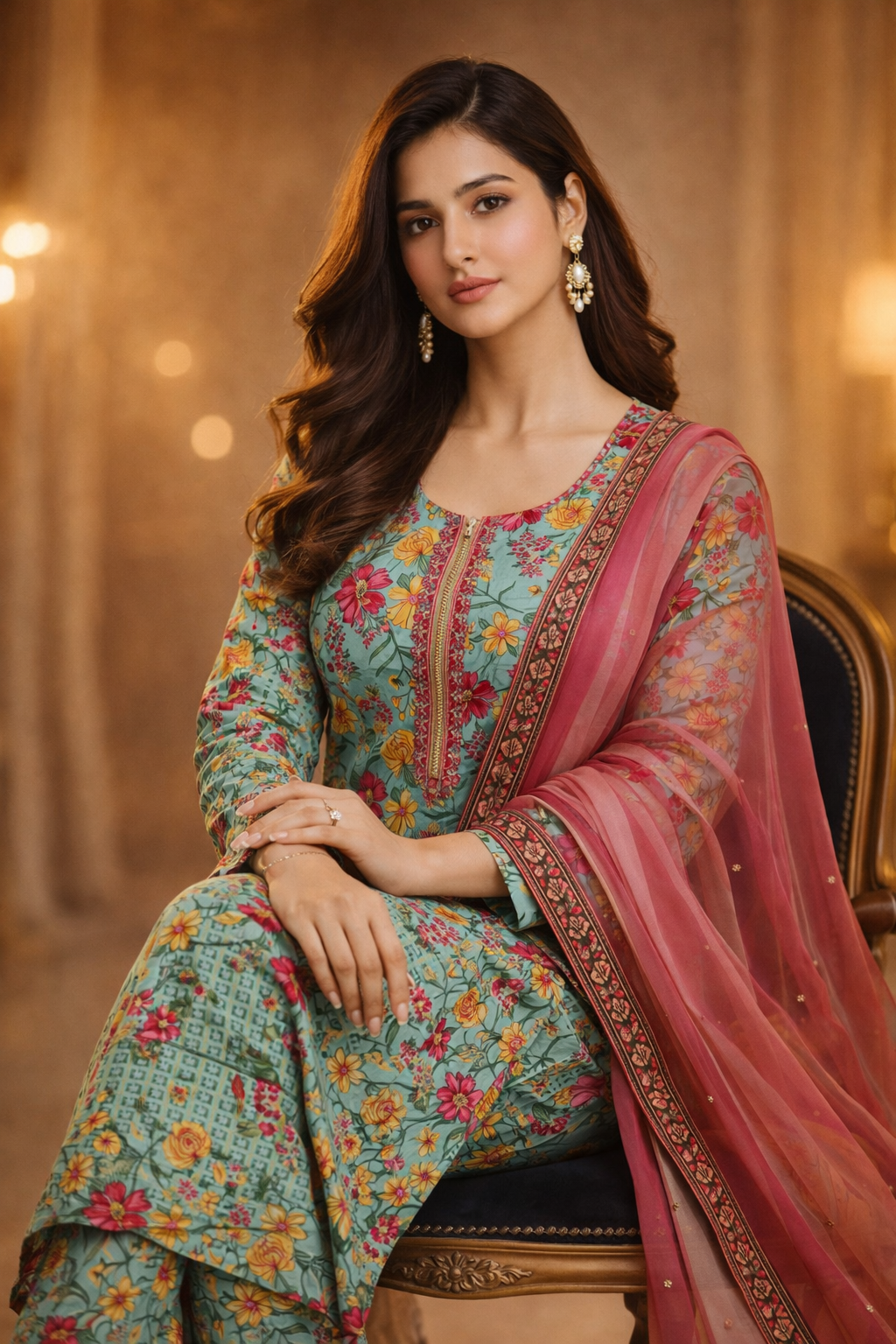 3-Pcs Printed & Embroidered Lawn Suit (Stitched)