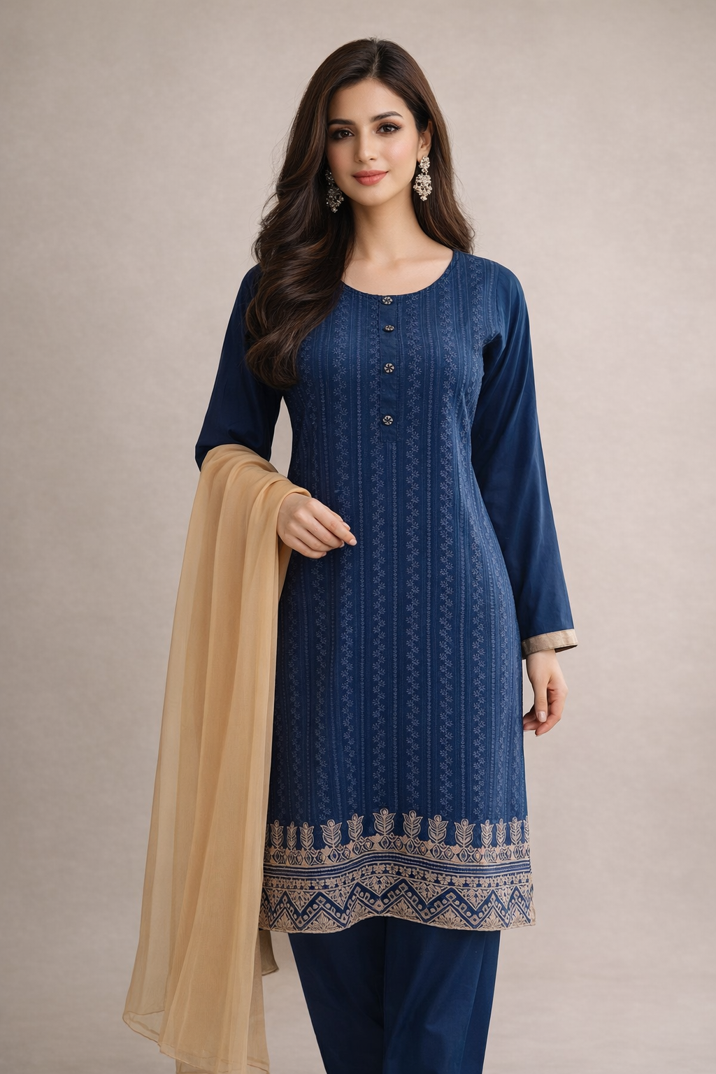 3-Pcs Printed & Embroidered Lawn Suit (Stitched)