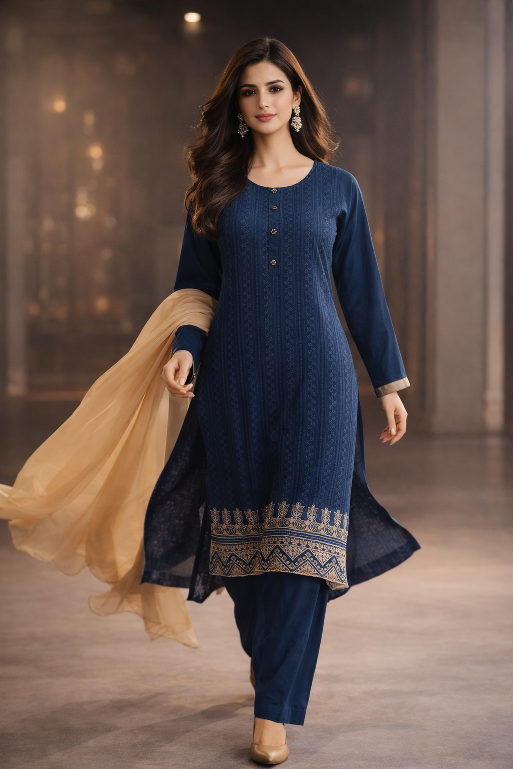 3-Pcs Printed & Embroidered Lawn Suit (Stitched)