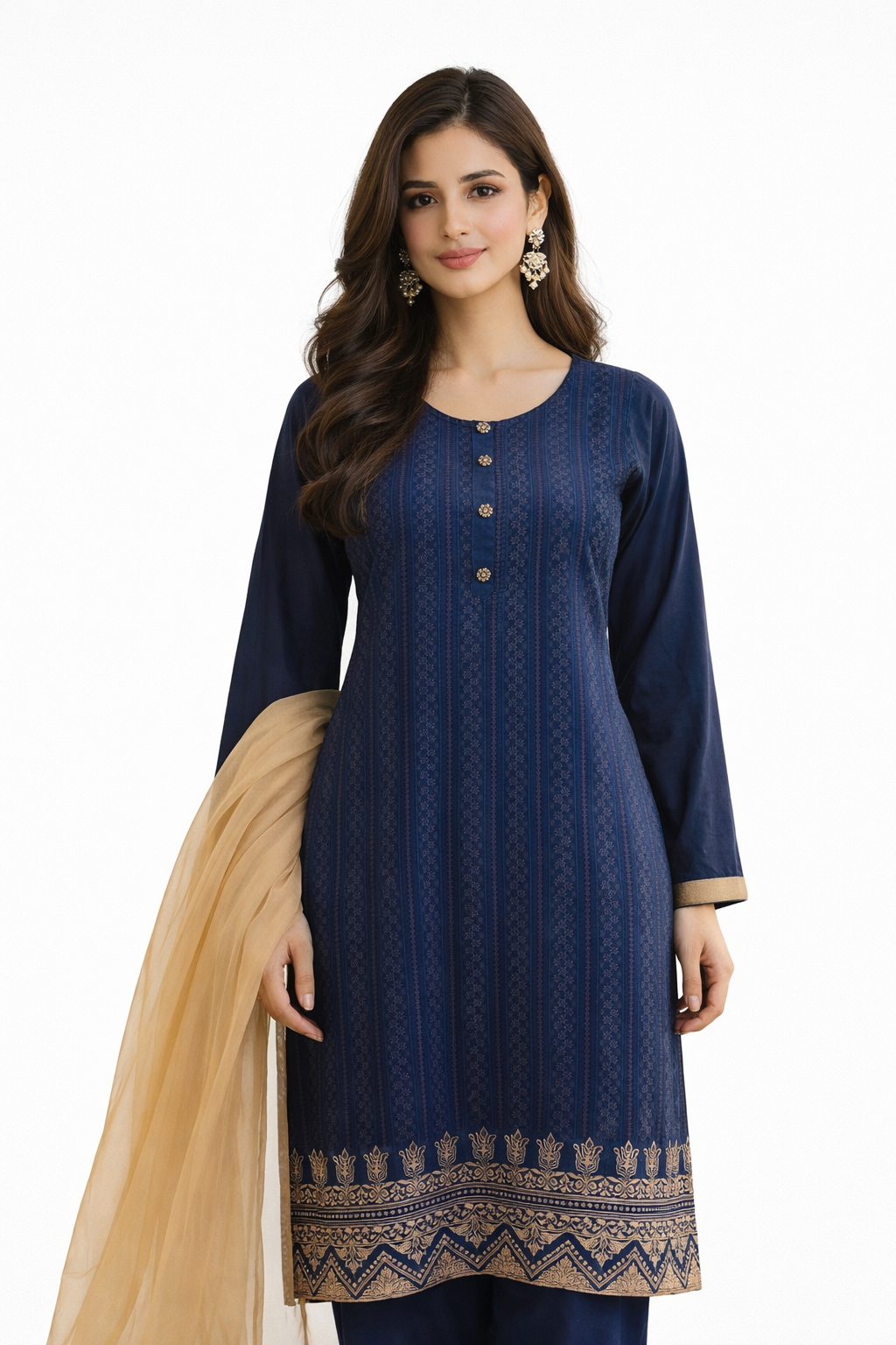 3-Pcs Printed & Embroidered Lawn Suit (Stitched)