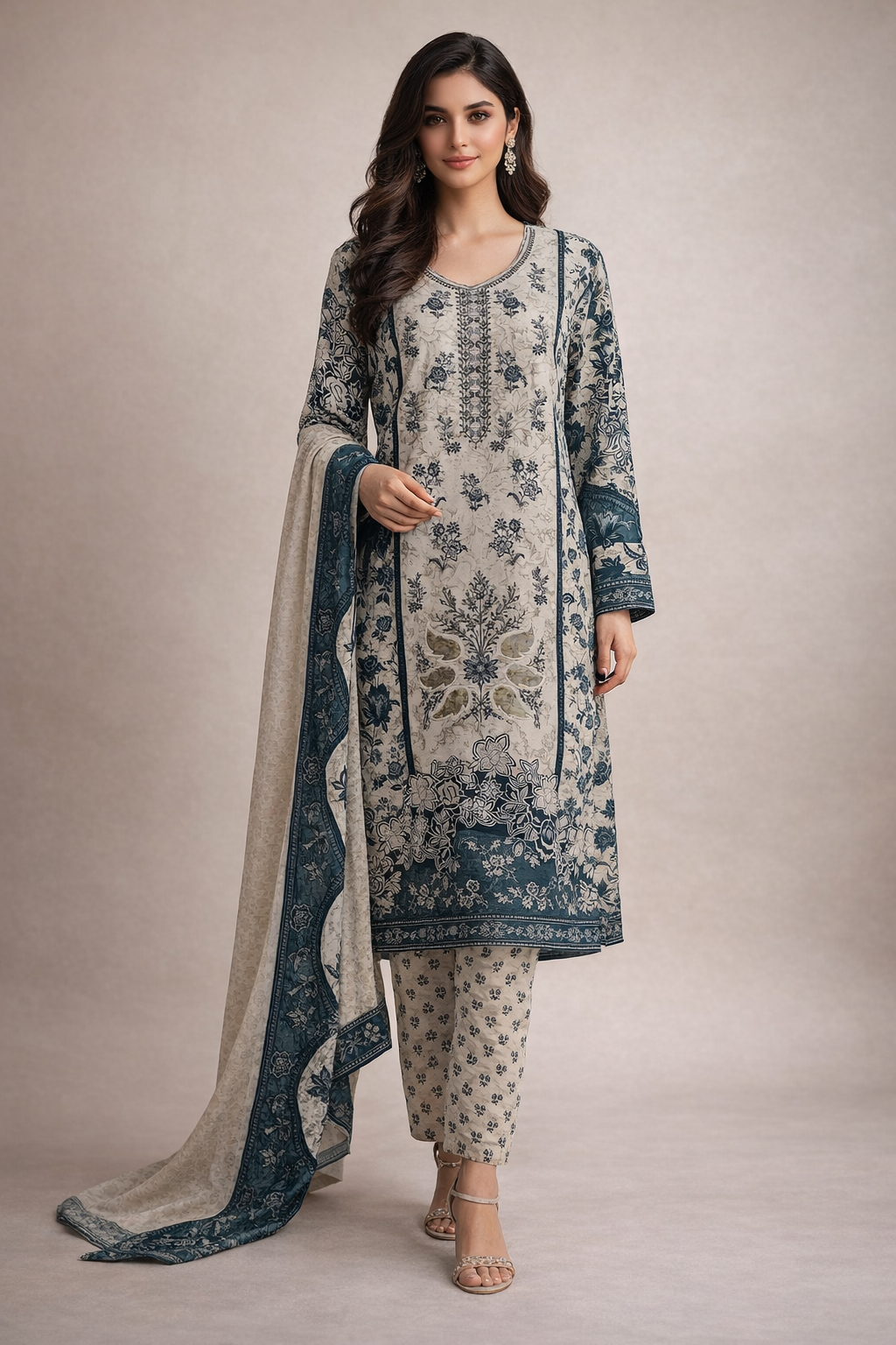 3-Pcs Printed & Embroidered Lawn Suit (Stitched)