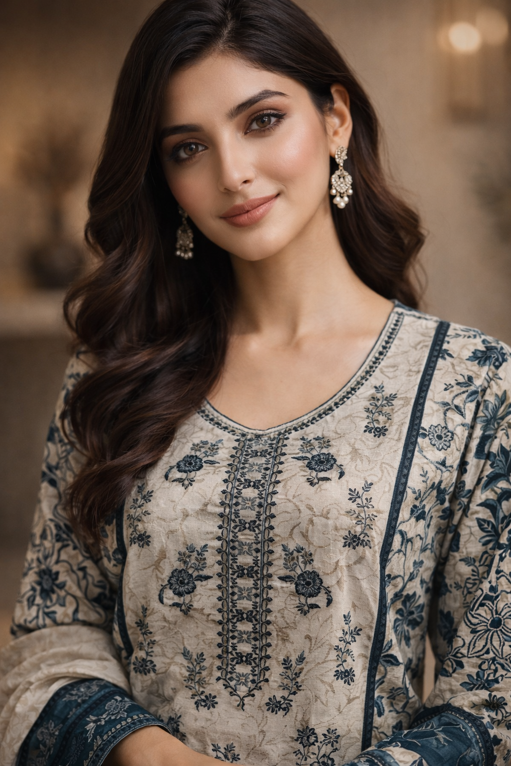 3-Pcs Printed & Embroidered Lawn Suit (Stitched)