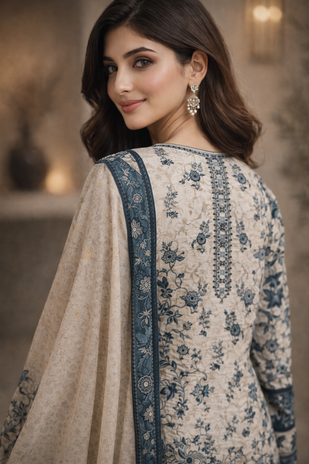 3-Pcs Printed & Embroidered Lawn Suit (Stitched)