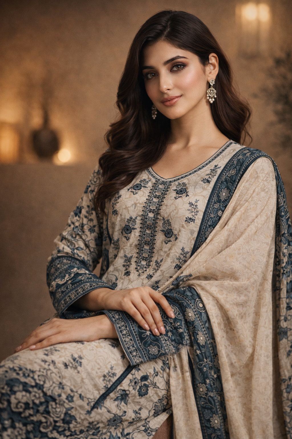 3-Pcs Printed & Embroidered Lawn Suit (Stitched)