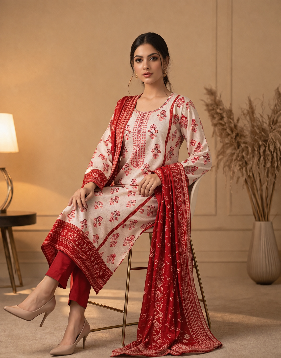 3-Pcs Printed & Embroidered Lawn Suit (Stitched)