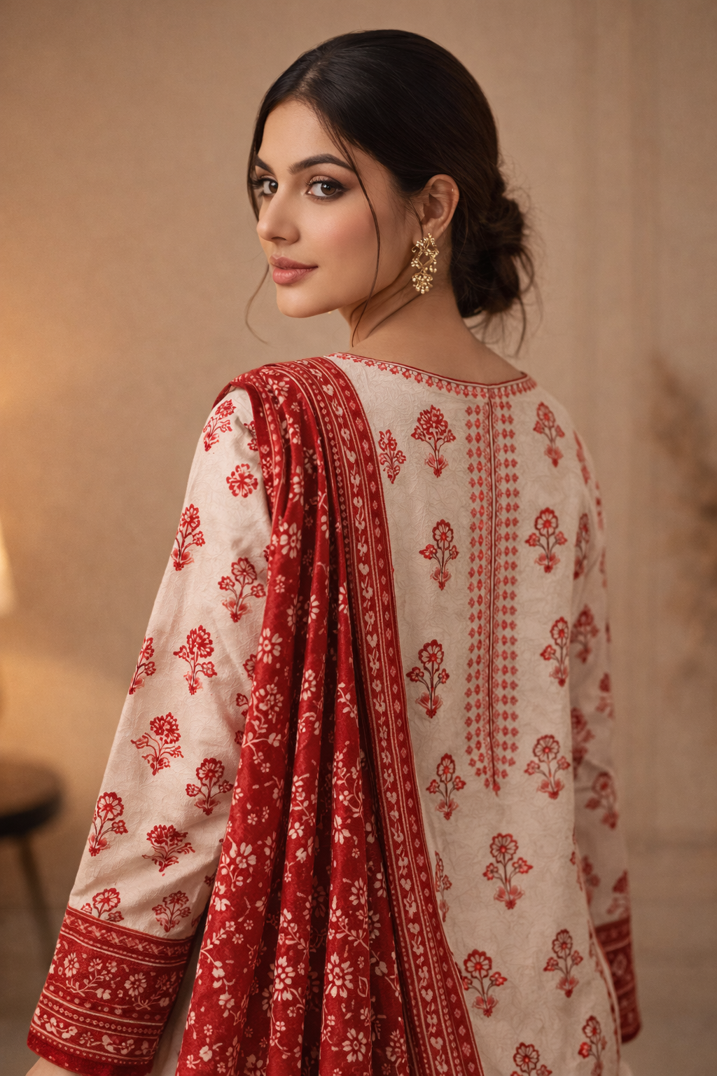 3-Pcs Printed & Embroidered Lawn Suit (Stitched)