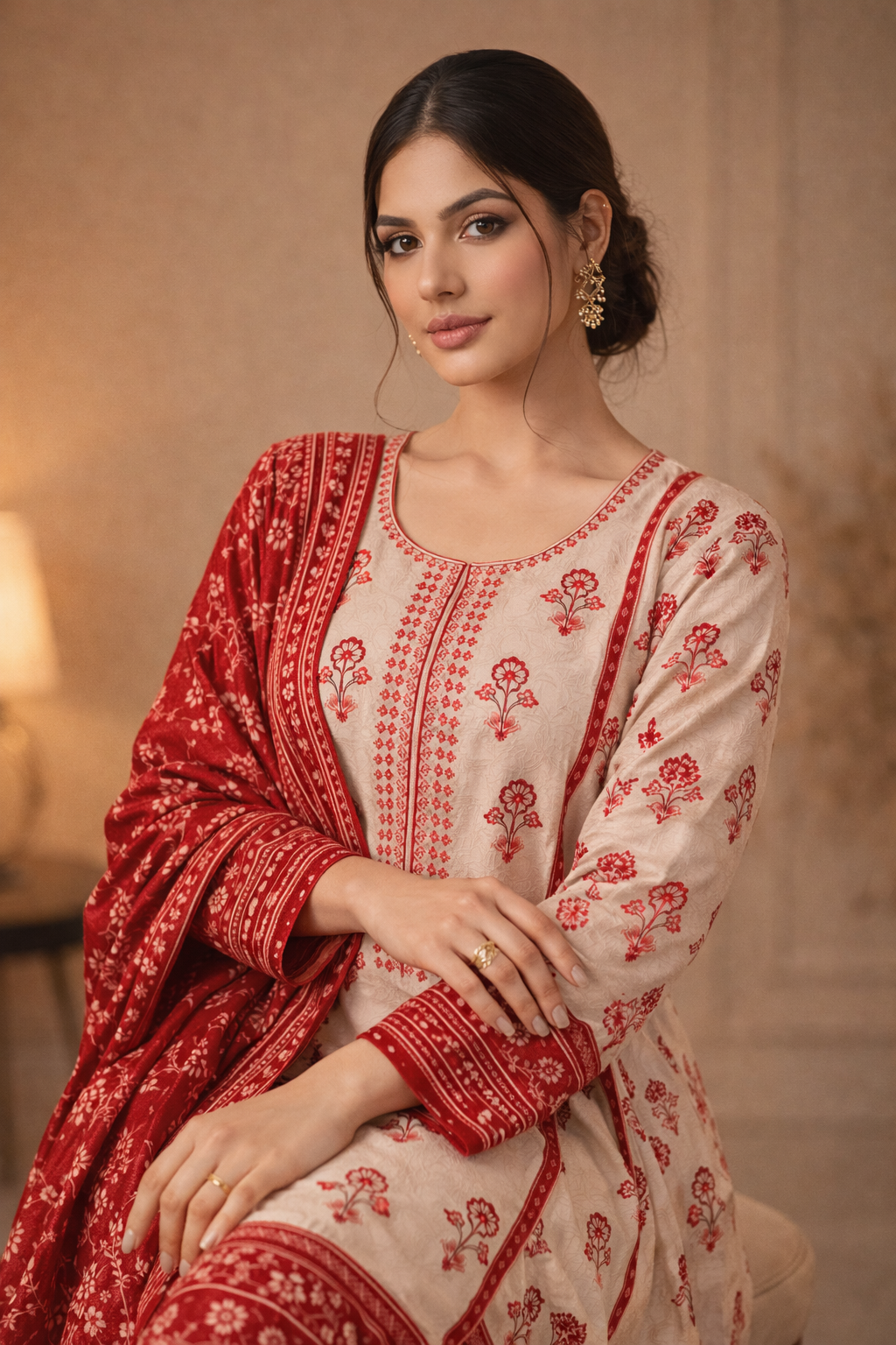 3-Pcs Printed & Embroidered Lawn Suit (Stitched)