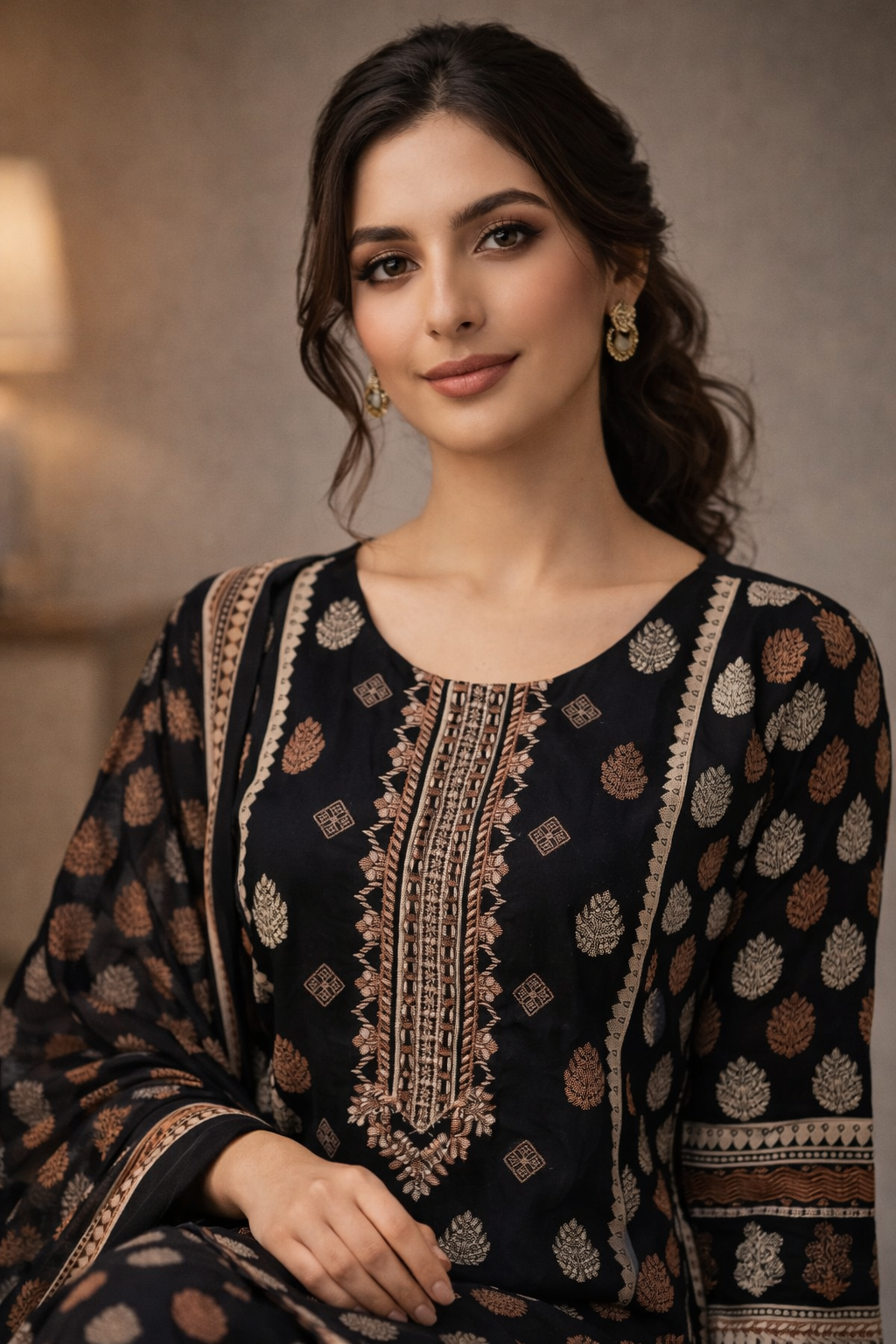 3-Pcs Printed & Embroidered Lawn Suit (Stitched)
