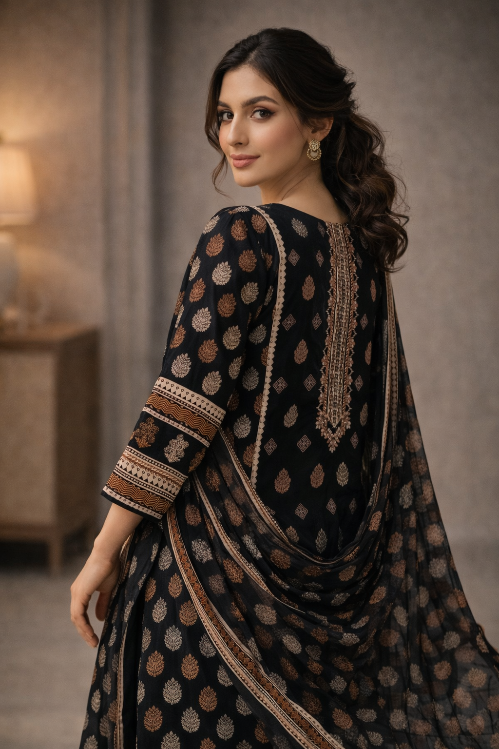 3-Pcs Printed & Embroidered Lawn Suit (Stitched)
