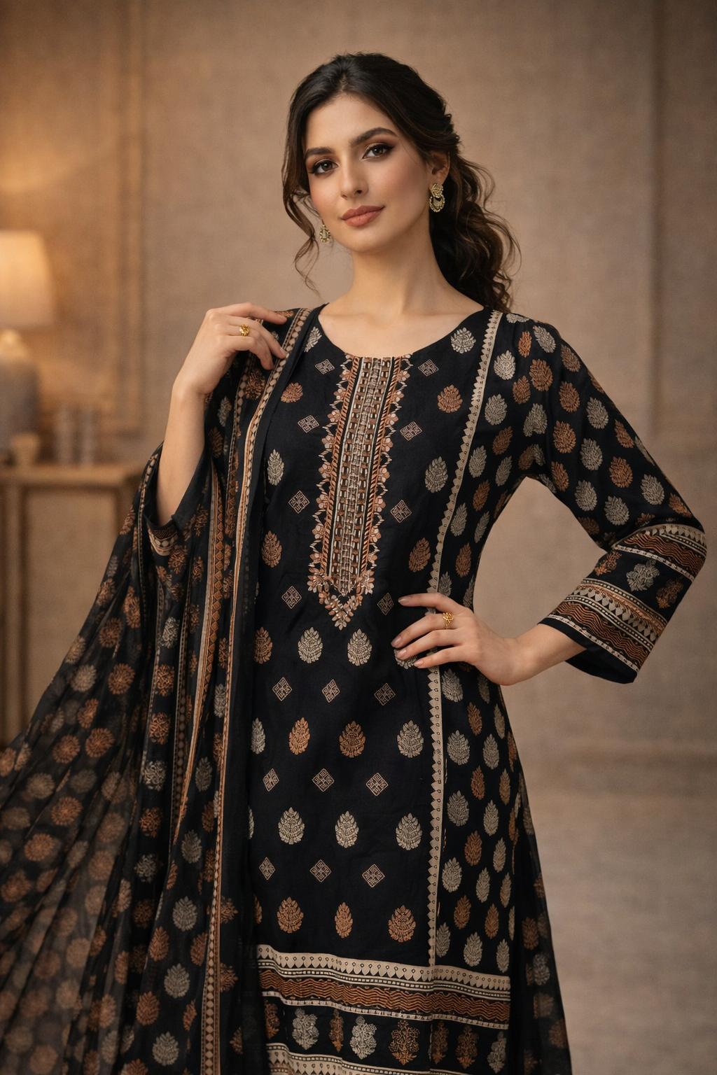 3-Pcs Printed & Embroidered Lawn Suit (Stitched)