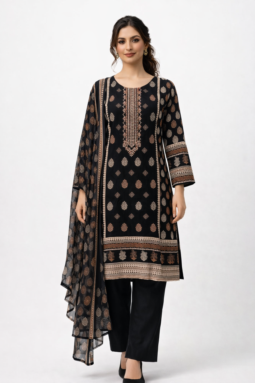 3-Pcs Printed & Embroidered Lawn Suit (Stitched)