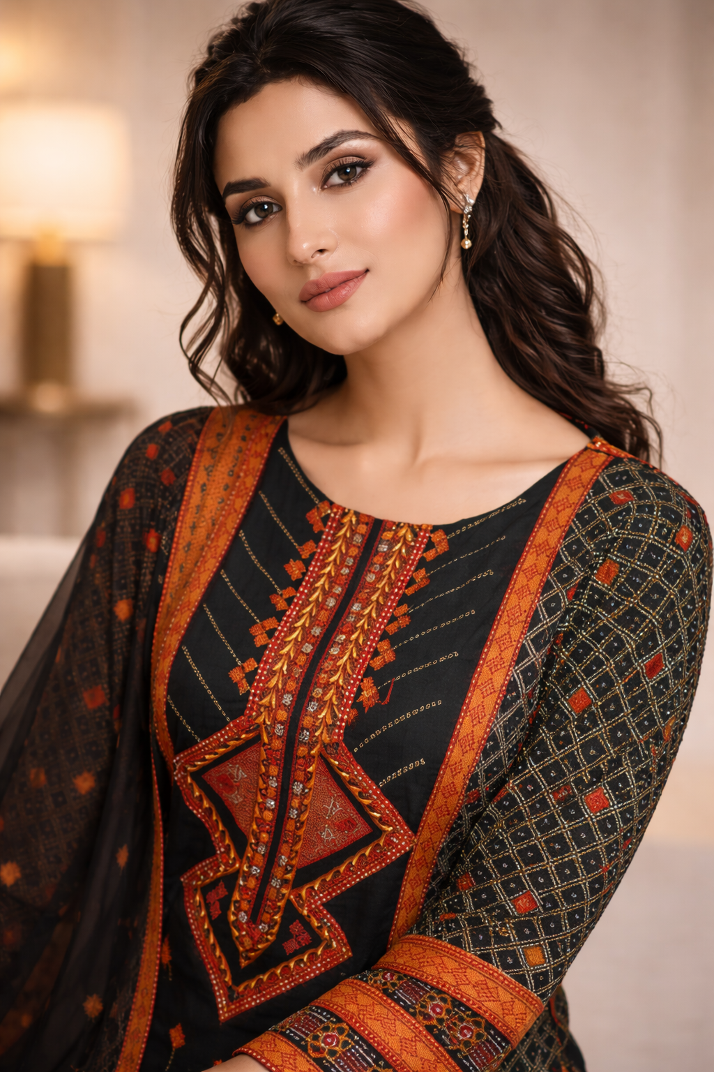 3-Pcs Printed & Embroidered Lawn Suit (Stitched)