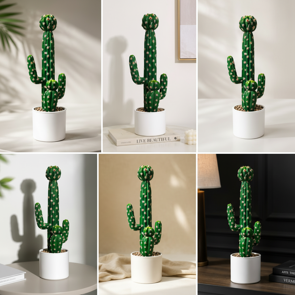 Green Cactus Tree in White Plastic Pot