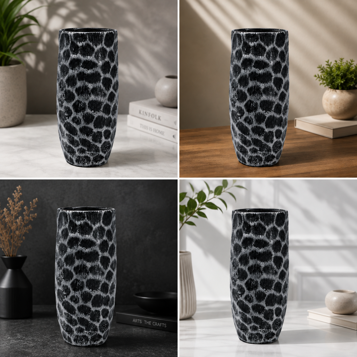 Silver Black Plastic Planter