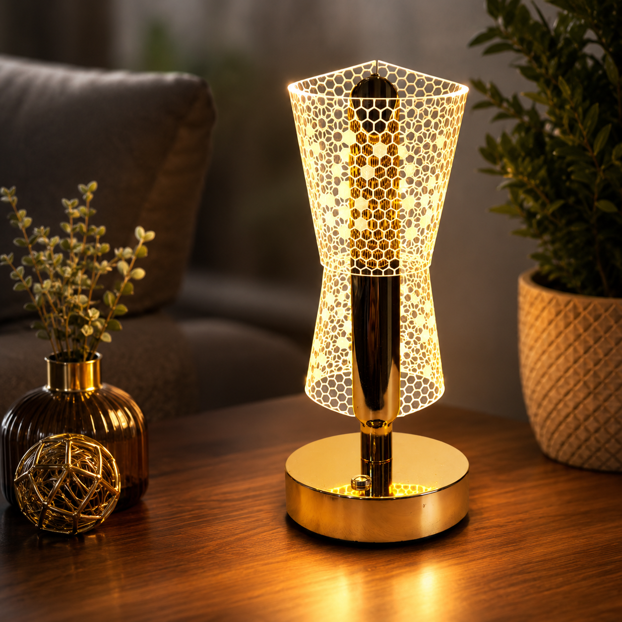 Golden LED Desk Lamp – 3 Light Colours, Portable, Rechargeable, Touch Sensor