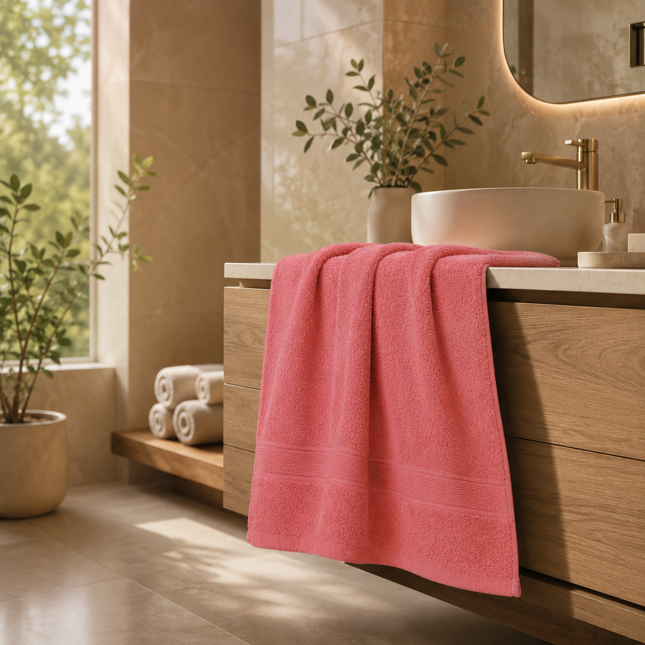 Premium Quality Dyed Bath Towel (Peach)
